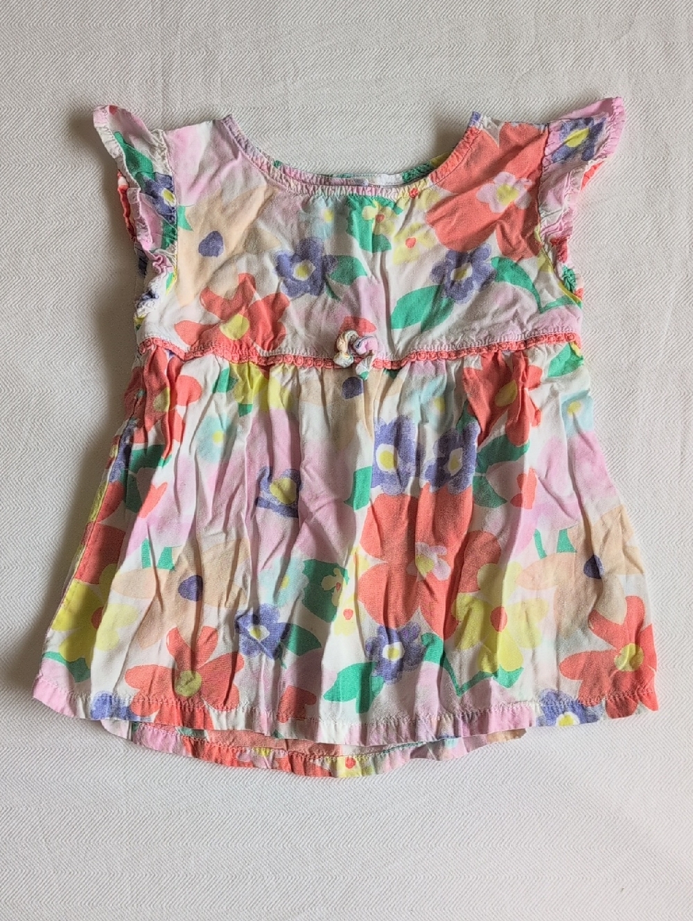 carter's soft floral lace-trimmed viscose blouse peach pink 5T toddler girls